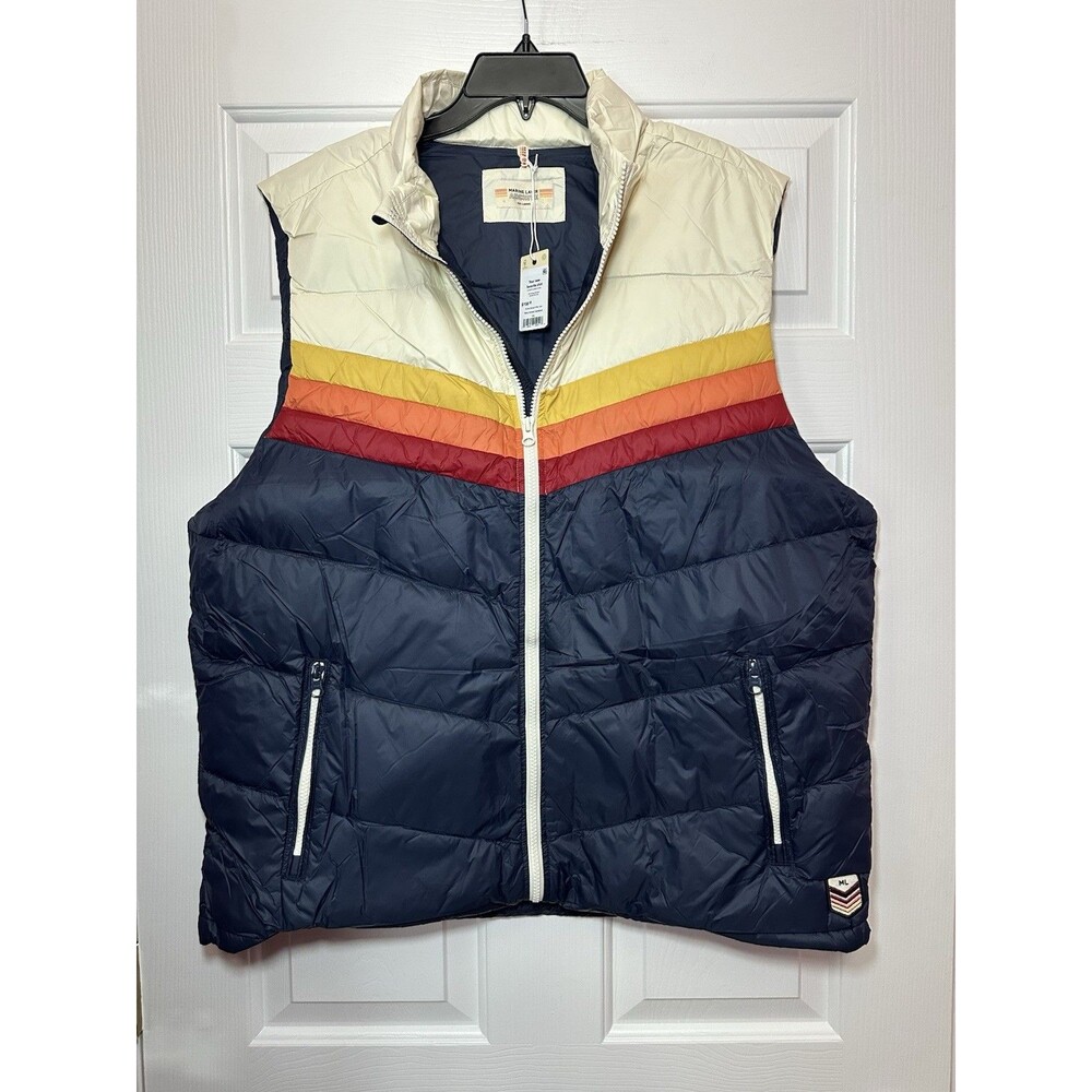 Size XXL Marine Layer Archive Boreal Puffer Vest Navy Sunset Colorblock Jacket
